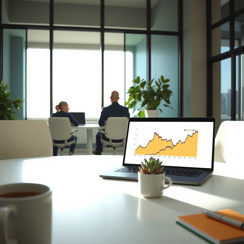 Moderne Arbeitsplatzanlage mit Finanzübersicht